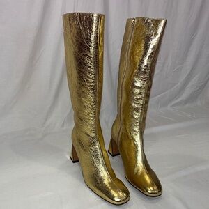 Ana Palma Metallic Gold Leather Heeled Boots Wmns Sz 41